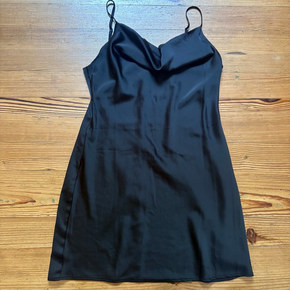 Shein black drape neckline adjustable strap slip dress SIZE L‎